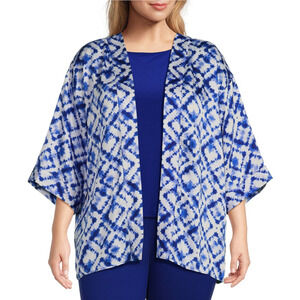 Slim Factor Investments Royal Blue Tie Dye Kimono Top Shirt Plus Size 2X